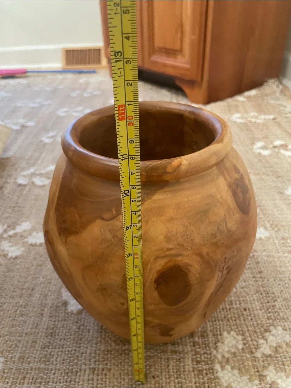 Turned Teak Root Dry Vase Rounded Urn